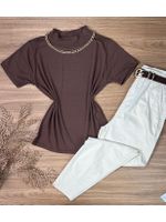 Blusa Manga Curta Gola Alta Marrom