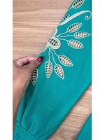 Camisa Manga Bordada Punho Lastex Verde