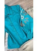 Camisa Manga Bordada Punho Lastex Verde
