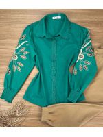 Camisa Manga Bordada Punho Lastex Verde