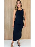 Vestido Mid Canelado Preto
