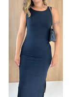 Vestido Mid Canelado Preto