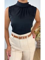 Blusa Regata Crepe com Gola Alta Preta