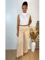 Blusa Regata Crepe com Gola Alta Branca