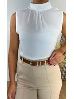 Blusa Regata Crepe com Gola Alta Branca