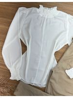 Blusa Manga Longa Gola Alta de Lastex Branca