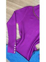Blusa Tricô Canelado Gola Alta Fucsia