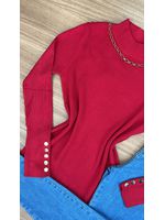 Blusa Tricô Canelado Gola Alta Vermelha