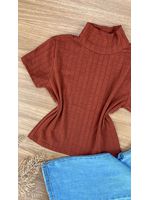 Blusa Canelada Max Croped Gola Alta Marrom
