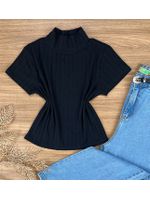 Blusa Canelada Max Croped Gola Alta Preta