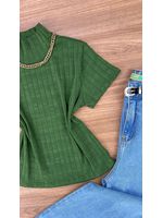 Blusa Canelada Max Croped Gola Alta Verde