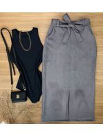 Saia Midi Suede Cinza