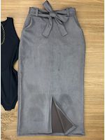 Saia Midi Suede Cinza