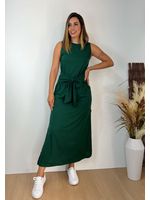 Vestido Longo Malha Regata com Amarração Verde Floresta 