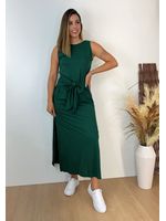Vestido Longo Malha Regata com Amarração Verde Floresta 