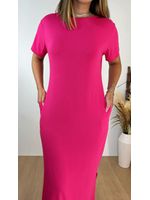 Vestido Longo Malha Manga Curta Pink