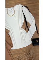 Blusa Tricô Sueter Branco Gola V 