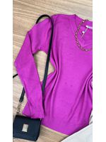 Blusa Tricô Sueter Fucsia Gola V 