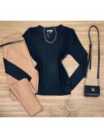 Blusa Tricô Sueter Preto Gola V 