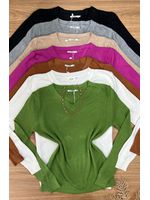 Blusa Tricô Sueter Branco Gola V 