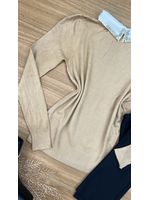 Blusa Tricô Bege Gola Bordada 