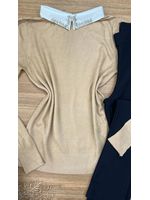 Blusa Tricô Bege Gola Bordada 