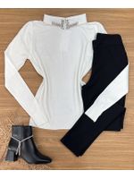 Blusa Tricô Branca Gola Bordada