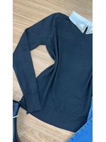 Blusa Tricô Preta Gola Bordada 