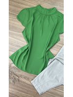 Blusa Manga Curta Crepe Verde