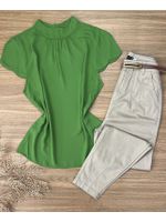 Blusa Manga Curta Crepe Verde