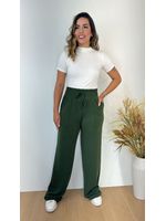 Calça Wide Leg Moletinho Verde Militar