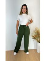 Calça Wide Leg Moletinho Verde Militar