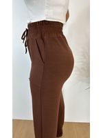 Calça Wide Leg Moletinho Marrom