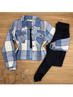 Camisa Flanelada Xadrez Max Cropped Azul