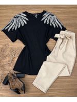 Blusa T-Shirt Luxo Bordada Preta