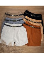 Short Alfaiataria Com Cinto Caqui