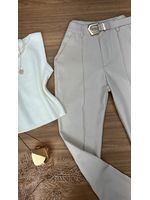 Calça Alfaiataria com Cinto Bege
