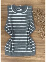 Blusa Modal Regata Cinza com Listras Brancas