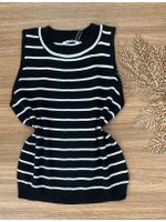 Blusa Modal Regata Preta com Listras Brancas