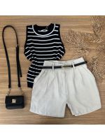 Blusa Modal Regata Preta com Listras Brancas