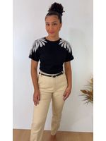 Blusa T-Shirt Luxo Bordada Preta
