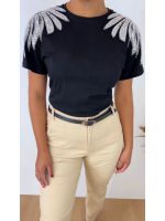 Blusa T-Shirt Luxo Bordada Preta
