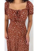 Vestido Midi Estampado Corset Marrom