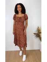 Vestido Midi Estampado Corset Marrom