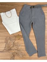 Calça Alfaiataria com Cinto Cinza