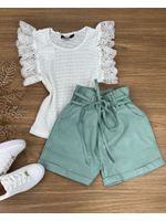 Short Sarja Cenoura Com Cinto Verde Menta 