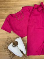 Conjunto Linho Saia Midi Pink