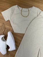 Conjunto Linho Saia Midi Cru