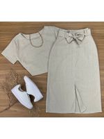 Conjunto Linho Saia Midi Cru
