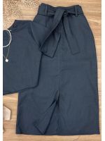 Conjunto Linho Saia Midi Preto